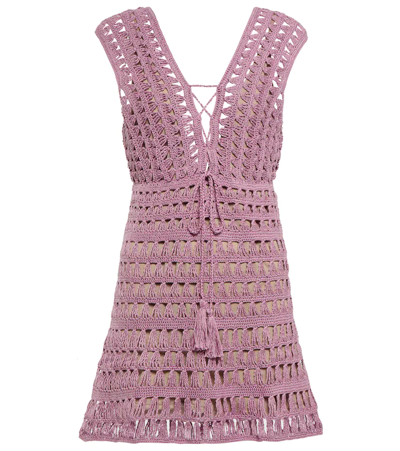 Shop Anna Kosturova Jennifer Crochet Cotton Minidress In Lavender