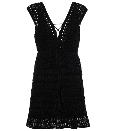 Shop Anna Kosturova Jennifer Crochet Cotton Minidress In Black