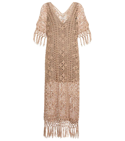 Shop Anna Kosturova Savannah Crochet Maxi Dress In Suede Gold
