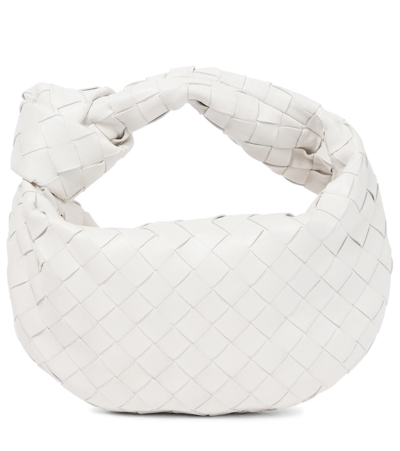 Shop Bottega Veneta Jodie Mini Leather Tote Bag In White-gold