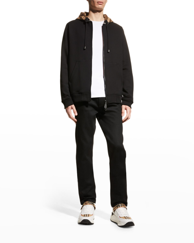 Shop Burberry Men's Samuel Check-hood Zip Sweatshirt In Black