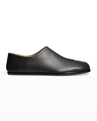 Shop Maison Margiela Men's Tabi Split-toe Leather Loafers In Black