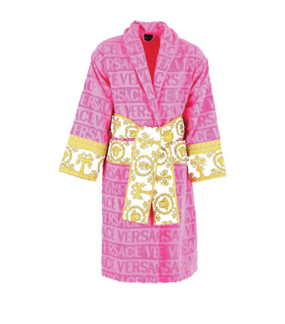 Shop Versace Baroque Logo Robe (extra Large) In Pink