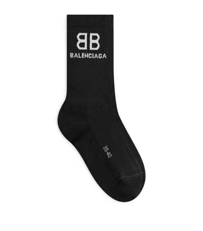 Shop Balenciaga Cotton Logo Socks In Black