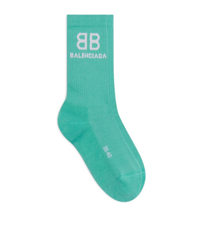 Shop Balenciaga Cotton Logo Socks In Blue