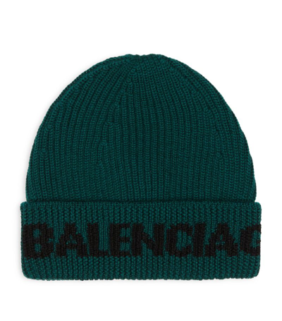 Shop Balenciaga Wool Logo Beanie In Green