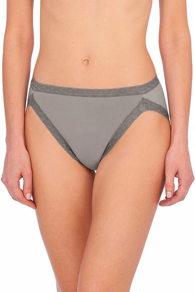 Shop Natori Bliss French Cut Brief Panty Underwear With Lace Trim In Stone/fog