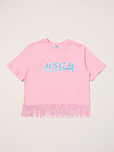 Shop Msgm Cropped T-shirt With Logo In Pink