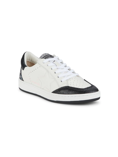 Shop Vintage Havana Girl's Perforated Star Leather Sneakers In Black White