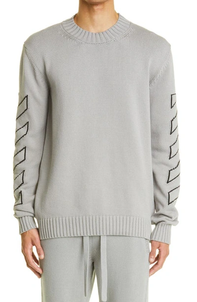Shop Off-white Diagonals Outline Crewneck Sweater In Medium Grey