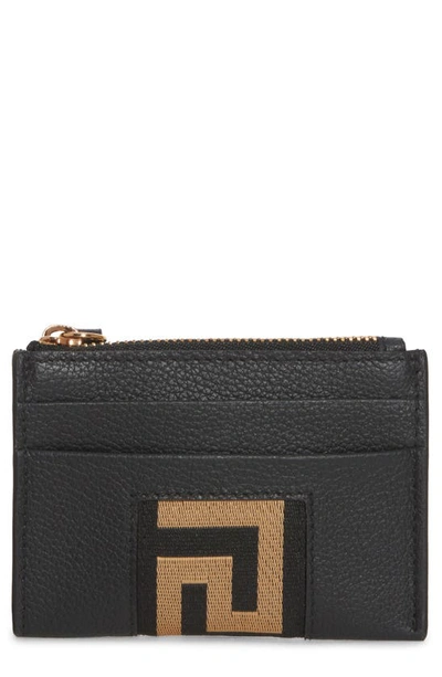 Shop Versace Greca Ribbon Card Case In Black/ Gold