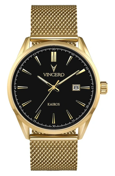 Shop Vincero Kairos Mesh Strap Watch, 42mm In Black/ Gold