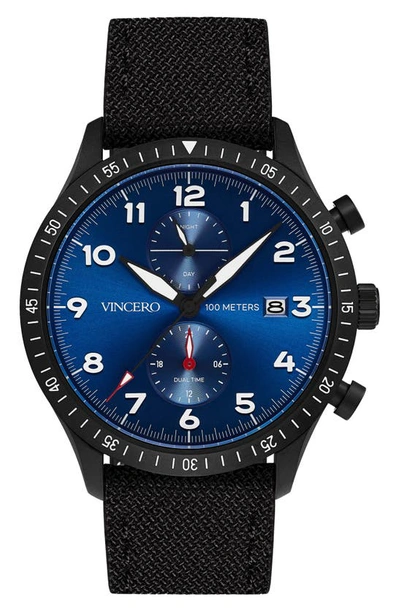 Shop Vincero Altitude Chronograph Fabric Strap Watch, 43mm In Matte Black/ Cobalt