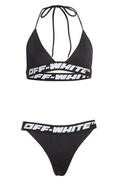 Off-white Printed Stretch-jacquard Triangle Bikini In Black