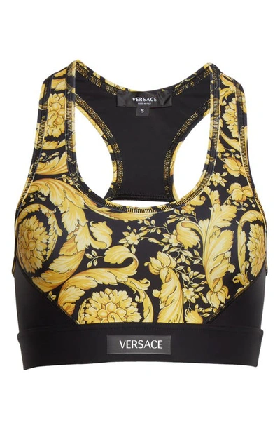 Shop Versace Barocco Print Sports Bra In Black Print
