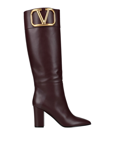 Shop Valentino Garavani Woman Boot Burgundy Size 9 Soft Leather In Maroon