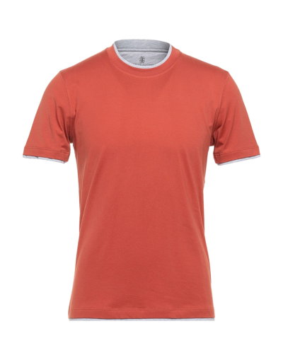 Shop Brunello Cucinelli Man T-shirt Rust Size S Cotton In Red