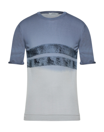 Shop Alpha Studio Man Sweater Slate Blue Size 36 Modal, Cashmere