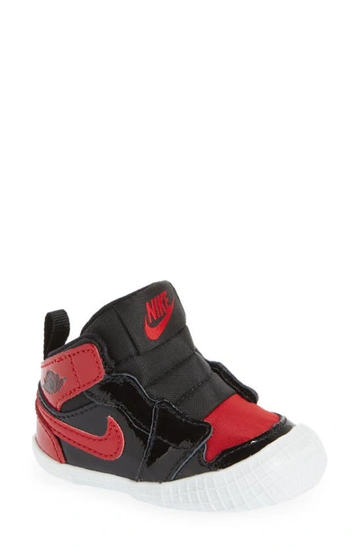 Shop Jordan Nike Air  1 Crib Bootie In Black/ Varsity Red/ White