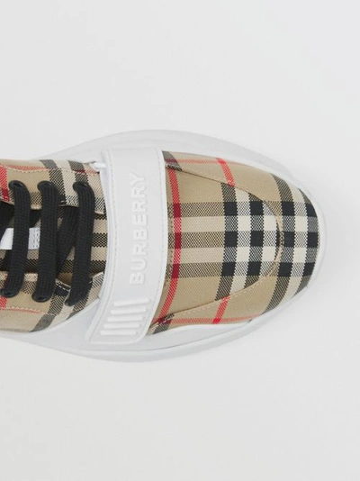 Shop Burberry Check And Leather Sneakers In Archive Beige