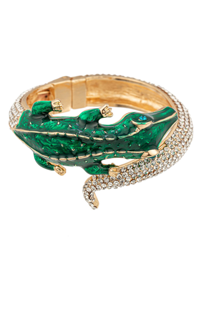 Shop Eye Candy Los Angeles Pave Crystal Alligator Cuff Bracelet In Green