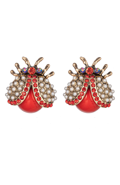 Eye Candy Los Angeles Red Beetle Stud Earrings In Red