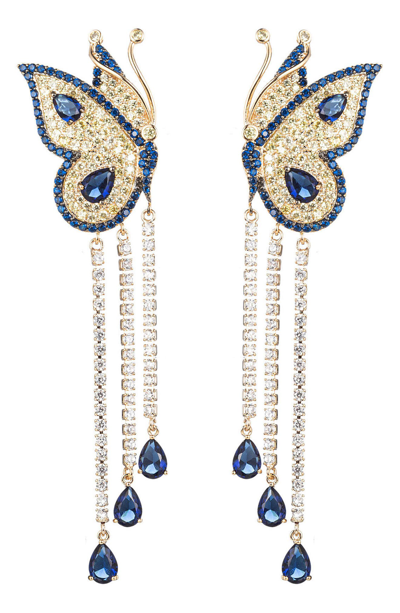 Shop Eye Candy Los Angeles The Luxe Collection Vanessa Butterfly Blue Cubic Zirconia Earrings In Gold