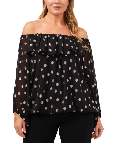 Shop Msk Plus Size Ruffled Off-the-shoulder Top In Black/silver