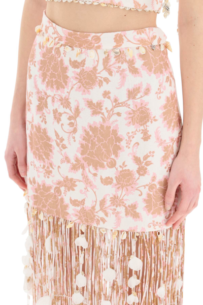 Shop Zimmermann Postcard Shell Fringe Skirt In White,brown,pink