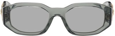 Shop Versace Grey Transparent Medusa Biggie Sunglasses