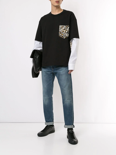 Roberto Cavalli Leopard Print Panel T-shirt In Black