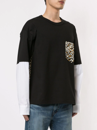 Shop Roberto Cavalli Leopard Print Panel T-shirt In Black