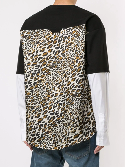 Shop Roberto Cavalli Leopard Print Panel T-shirt In Black