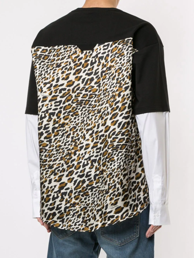 Roberto Cavalli Leopard Print Panel T-shirt In Black