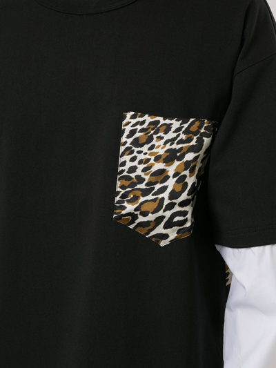 Shop Roberto Cavalli Leopard Print Panel T-shirt In Black