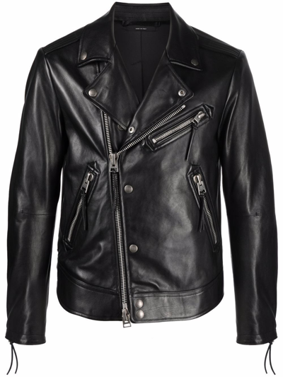 Shop Tom Ford Men's Black Leather Outerwear Jacket