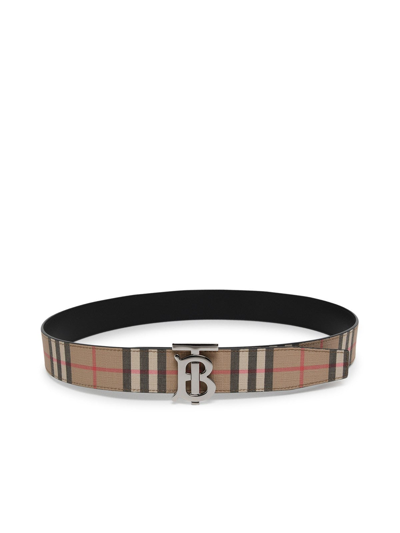 Shop Burberry Reversible Belt With Tartan Vintage Check Pattern In Beige