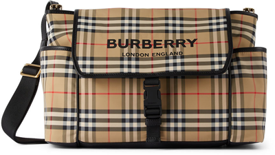 Shop Burberry Baby Beige Vintage Check Changing Bag In Archive Beige