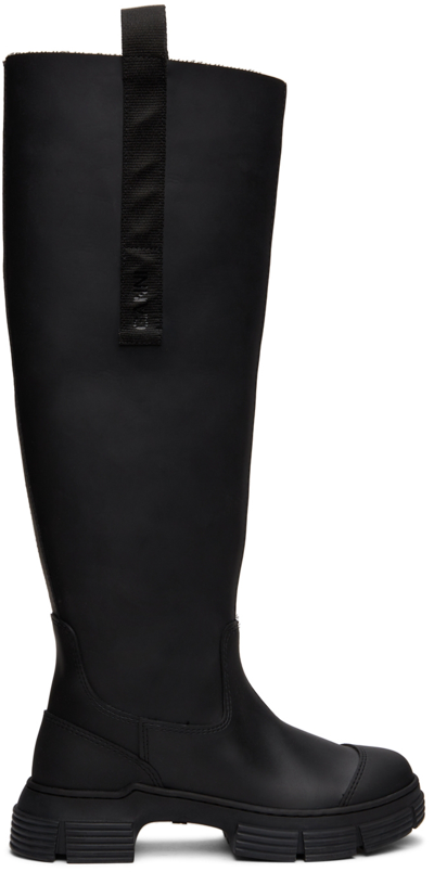 Shop Ganni Black Recycled Rubber Country Boots
