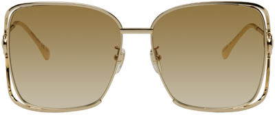 Shop Gucci Gold Square Horsebit Sunglasses In 004 Gold