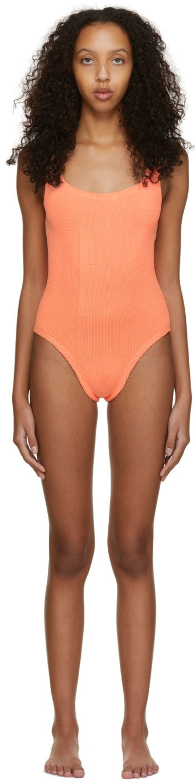 Shop Hunza G Orange Square Neck One-piece Swimsuit In Coral