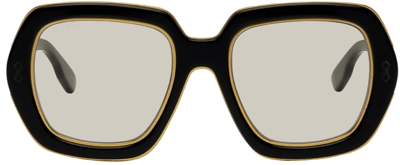 Shop Gucci Black & Gold Square Glasses In 001 Black