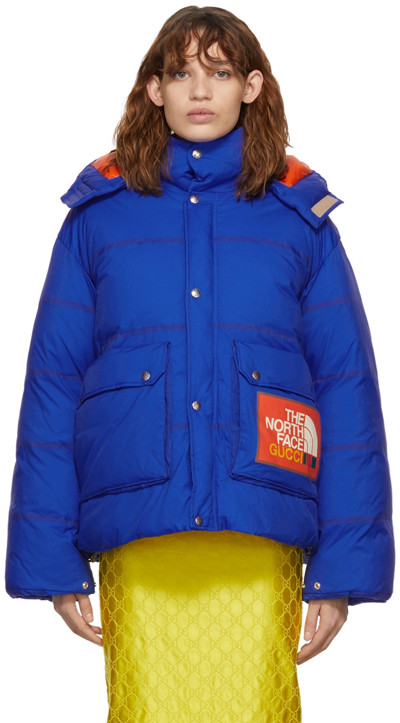 Shop Gucci Blue The North Face Edition Down Nylon Froisse Jacket In 4316 Tnf Blue