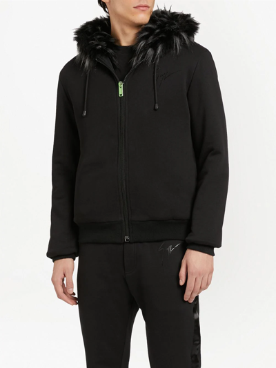 Shop Giuseppe Zanotti Robin Faux-fur Hooded Jacket In Black