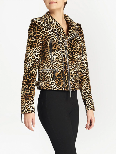 Shop Giuseppe Zanotti Amelia Leopard-print Biker Jacket In Brown