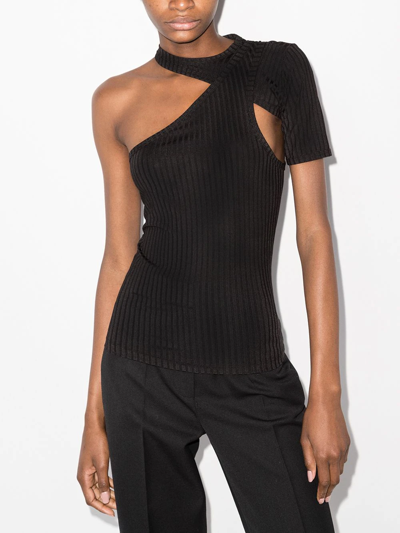 Rta Azalea Rib Cutout One-sleeve Top In Black