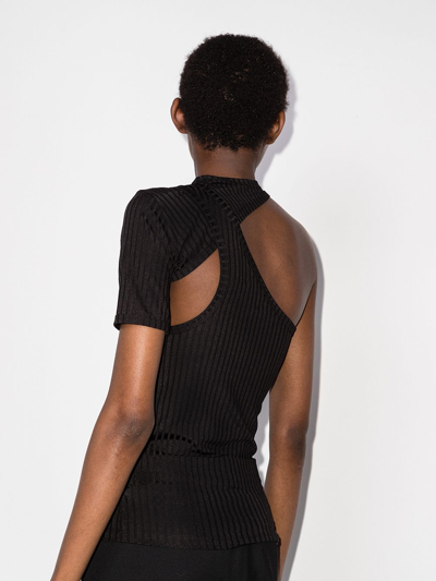 Rta Azalea Rib Cutout One-sleeve Top In Black