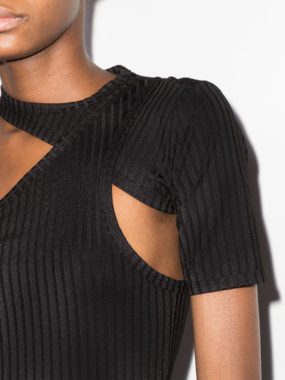 Rta Azalea Rib Cutout One-sleeve Top In Black