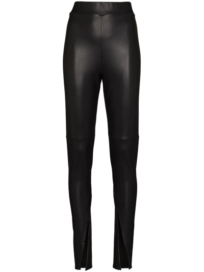 Split Vegan Leather Leggings - Black