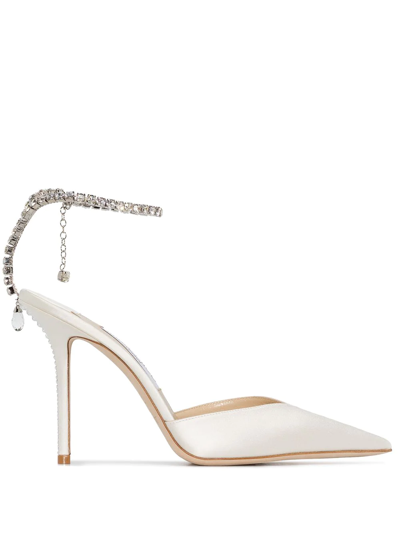 Shop Jimmy Choo Saeda 100mm Crystal-anklet Pumps In White